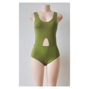 Olive Solid Cute Cut Out Swimsuit